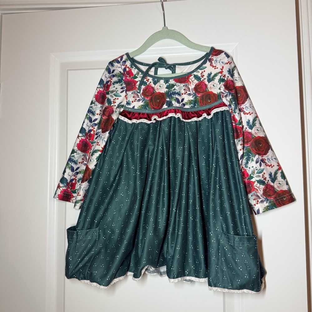 Cheeky Plum Teal and White Polka Dot Dress and Floral Design